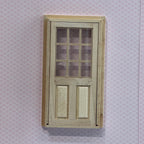 Porte miniature à 2 panneaux en bois non peint, échelle 1:12, avec fenêtre à 9 carreaux, 16 cm (6-5/16 pouces) de hauteur, accessoire de maison de poupée à faire soi-même
