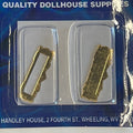 1:12 scale miniature gold mail slot with front plate and frame, 2 pieces shown in clear blister packaging