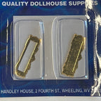1:12 scale miniature gold mail slot with front plate and frame, 2 pieces shown in clear blister packaging