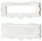 1:12 scale miniature mail slot in silver, front plate and frame with scalloped edges, shown on a white background
