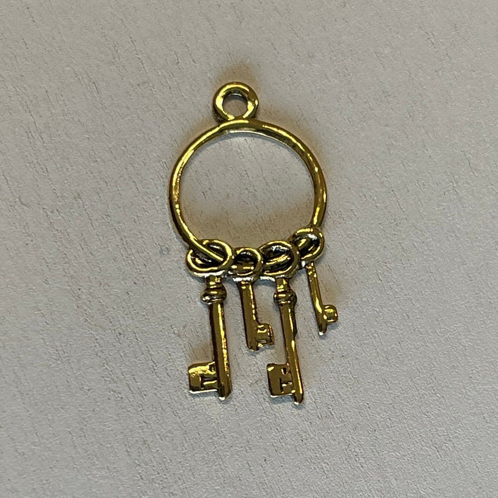 1:12 Scale Miniature Skeleton Keys on Ring, 3 Keys, 1 inch tall, DIY Dollhouse Supply (gold) (all in 1 piece)