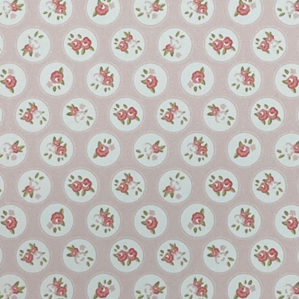 1:12 Scale Miniature Rose and Circle Peel and Stick Wallpaper, 8 x 11 inch, DIY Dollhouse Supply (red and cream)