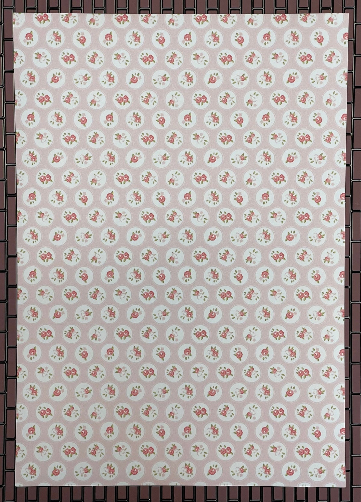 1:12 Scale Miniature Rose and Circle Peel and Stick Wallpaper, 8 x 11 inch, DIY Dollhouse Supply (red and cream)