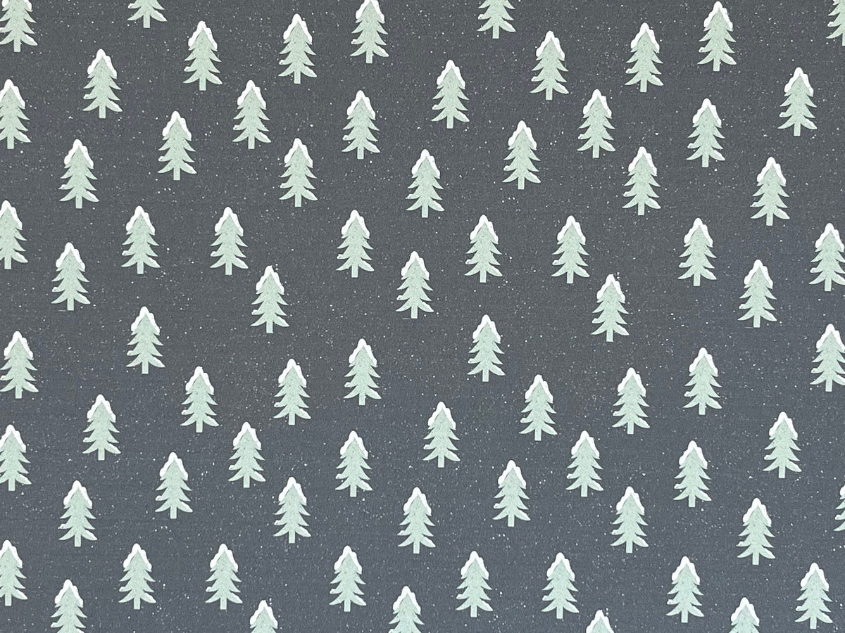 1:12 Scale Miniature Snowy Pine Tree Wallpaper, 18-1/8 x 10-1/4 inch, DIY Dollhouse Supply (gray)