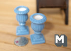 1:12 Scale Miniature Roman Style Pedestal Urn Planters, Set of 2, 1-3/8 inch tall, DIY Dollhouse Supply (light blue)