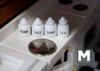 1:12 Scale Miniature Kitchen Canisters with Lettered Labels, Set of 4, 11/16 inch tall, DIY Dollhouse Supply (white)