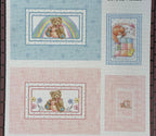1:12 scale miniature printed nursery rugs with teddy bear and bunny designs, set of 4 in pastel blue and pink