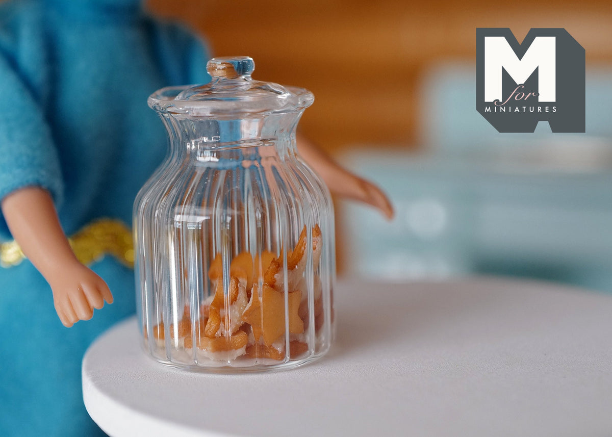 1:12 Scale Miniature Glass Cookie Jar with White Chocolate Cookies, 1-1/2 inch tall, DIY Dollhouse Supply