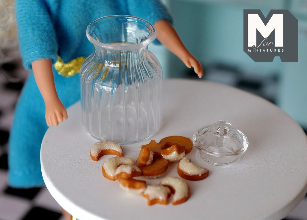 1:12 Scale Miniature Glass Cookie Jar with White Chocolate Cookies, 1-1/2 inch tall, DIY Dollhouse Supply