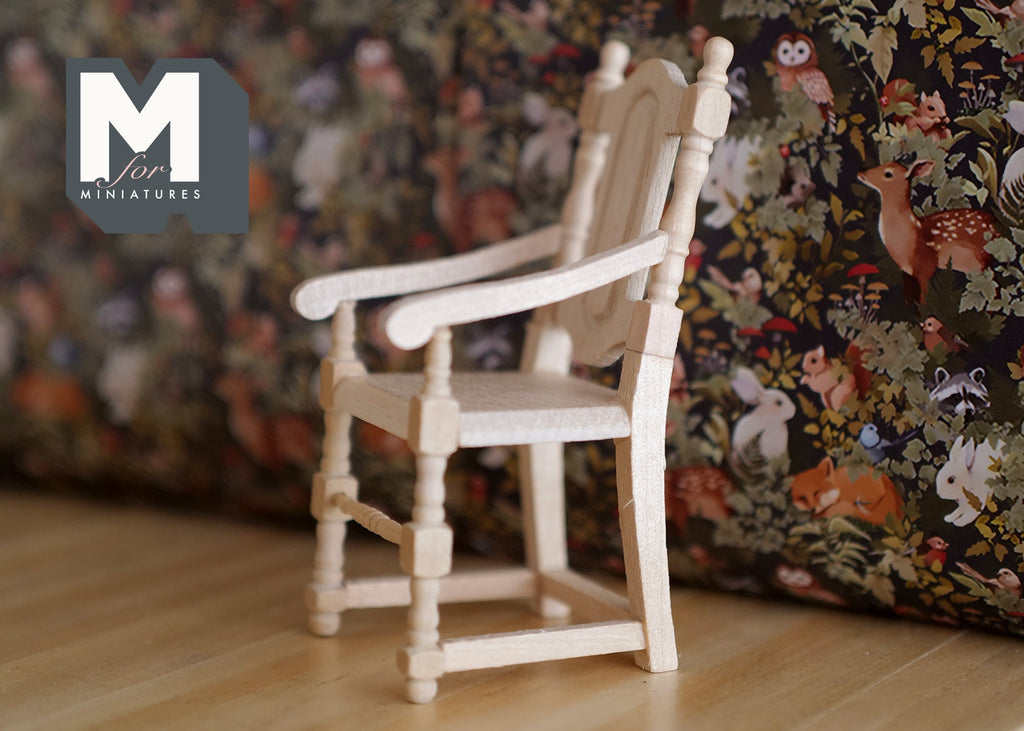 1:12 Scale Miniature Unpainted Wood Dining Chair, Tall Back, 3-7/8 inch tall, DIY Dollhouse Supply