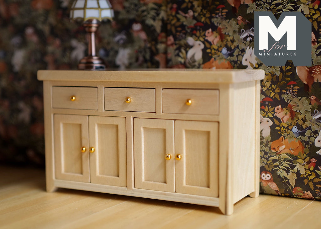 1:12 Dollhouse miniature cabinet with swing doors and drawers, Kitchen island, Kitchen furniture - J011