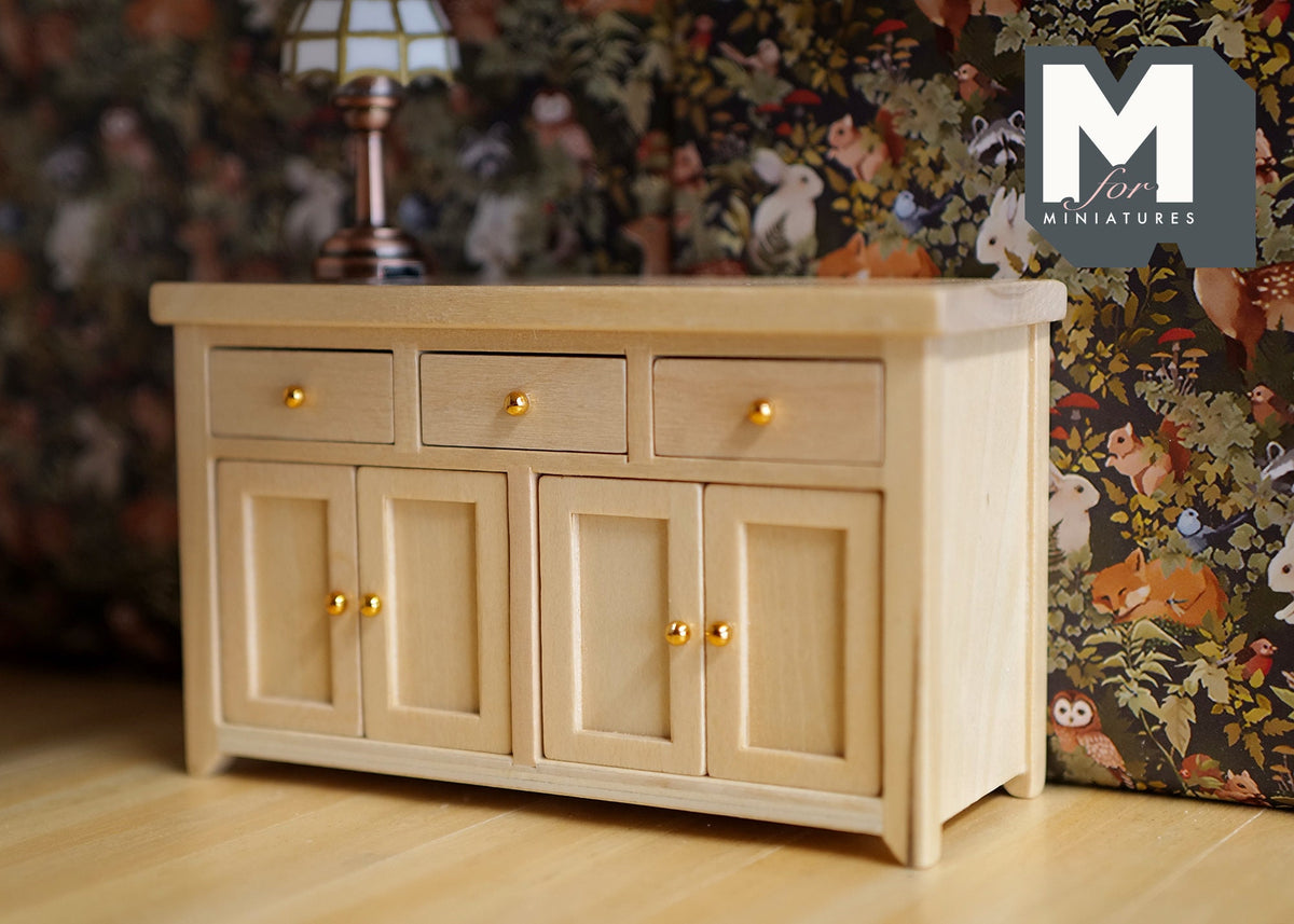 1:12 Dollhouse miniature cabinet with swing doors and drawers, Kitchen island, Kitchen furniture - J011