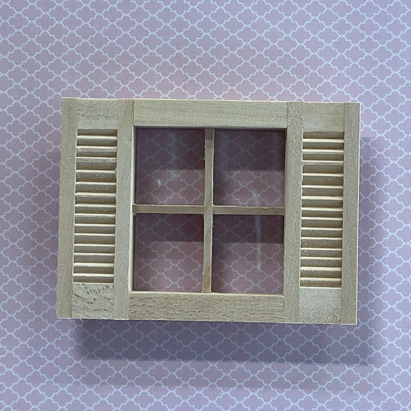 Dollhouse 2 x 2 Window Frame with Fixed Shutters , Miniature Windows with Louvered Shutters , Dollhouse Louvered Shutters - I021