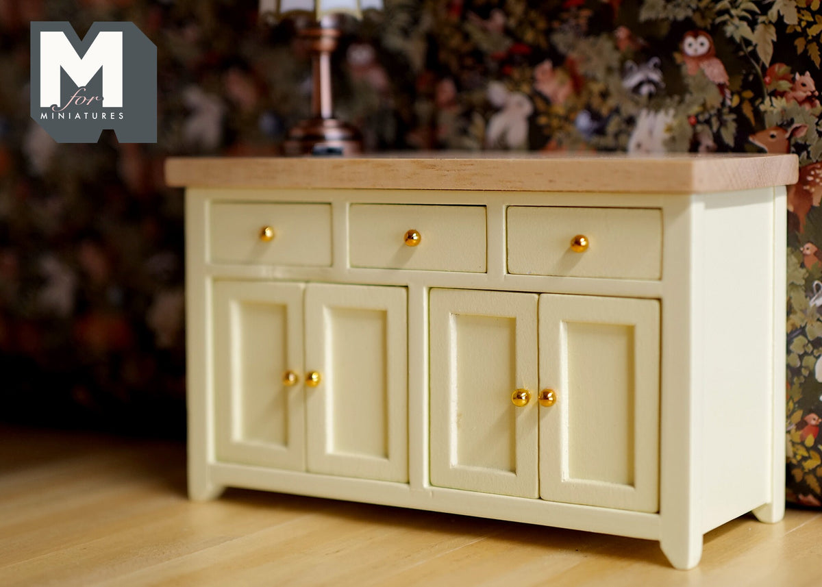 1:12 Dollhouse miniature cabinet with swing doors and drawers, Kitchen island, Kitchen furniture - J011