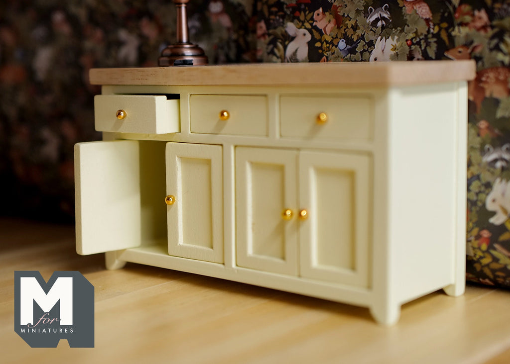 1:12 Dollhouse miniature cabinet with swing doors and drawers, Kitchen island, Kitchen furniture - J011