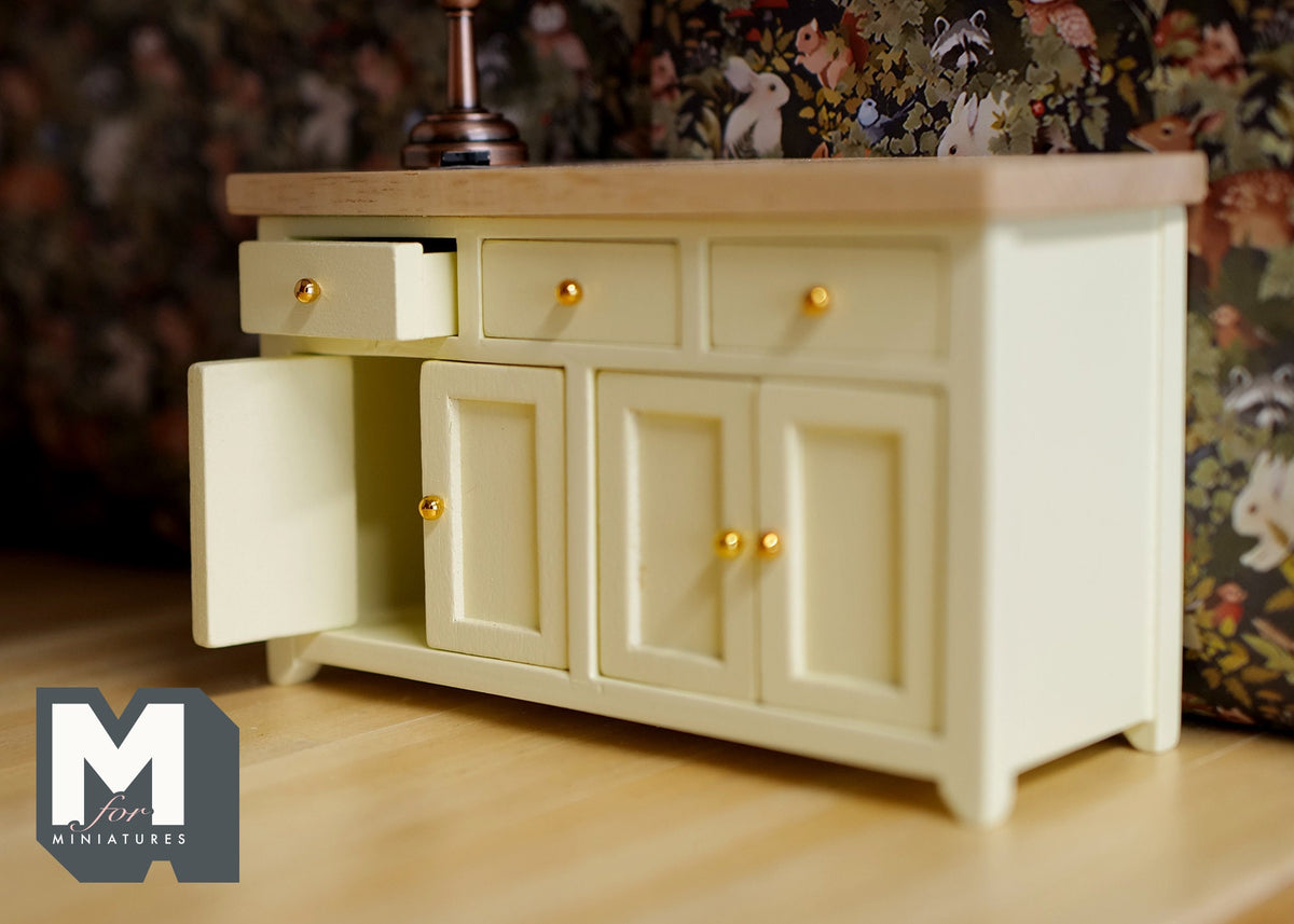 1:12 Dollhouse miniature cabinet with swing doors and drawers, Kitchen island, Kitchen furniture - J011