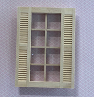 Dollhouse 4 x 2 Window Frame with Fix Shutters , Miniature Windows with Louvered Shutters , Dollhouse Louvered Shutters - I024