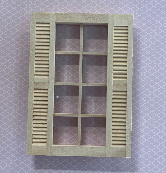 Dollhouse 4 x 2 Window Frame with Fix Shutters , Miniature Windows with Louvered Shutters , Dollhouse Louvered Shutters - I024