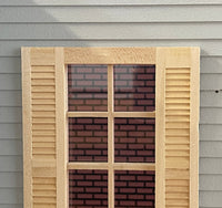 Dollhouse 4 x 2 Window Frame with Fix Shutters , Miniature Windows with Louvered Shutters , Dollhouse Louvered Shutters - I024