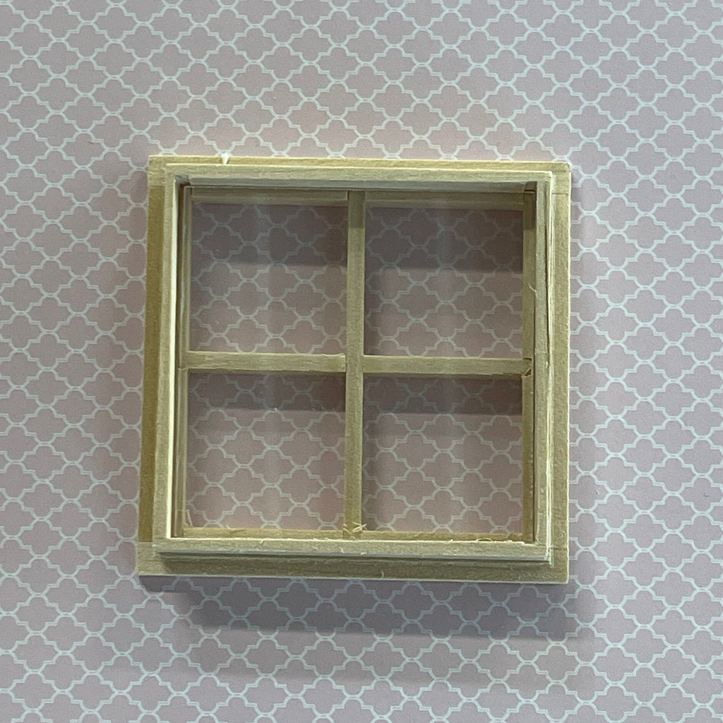 1:12 Scale Miniature 4 Pane Window with Inner Side Jambs, 2-3/4 inch high (with back trim) Dollhouse Supply