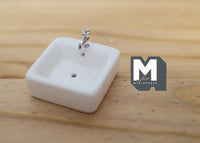 1:12 Dollhouse miniature ceramic bathroom vessel sink with silver style faucet (square) D104