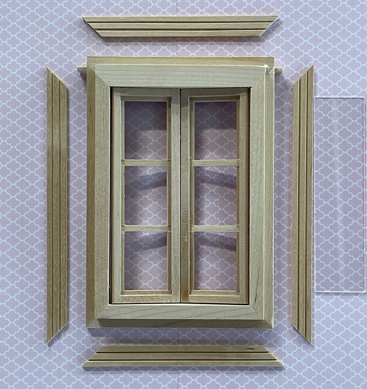 1:12 Scale Miniature Unpainted In and Out Swing 6 Pane Window with Back Trim, 5-1/4 inch high Dollhouse Supply