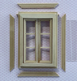 Dollhouse In and Out Swing Window Frame , Miniature Classical Double Window Frame with Back Trim - I028