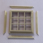 1:12 Scale Miniature Unpainted Dollhouse 9 Pane Window with Inner Side Jambs, 4 inch high Dollhouse Supply (with back trim)