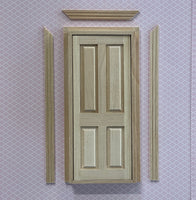 1:12 Dollhouse Classic 4 Panel Door with Back Trim , Unfinished Miniature Interior Door Frame