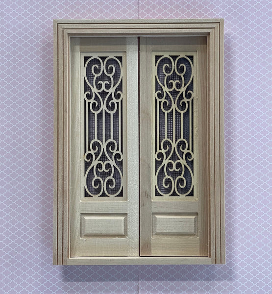 1:12 Dollhouse Material Miniature Double Bug Screen Door Frame Panel Unfinished Wooden Door and Door Frame - J001