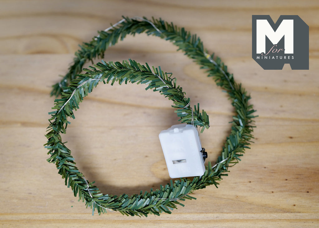 1:12 Scale Miniature Christmas Pine Garland with 20 LED Lights, 40 inch long, DIY Dollhouse Supply