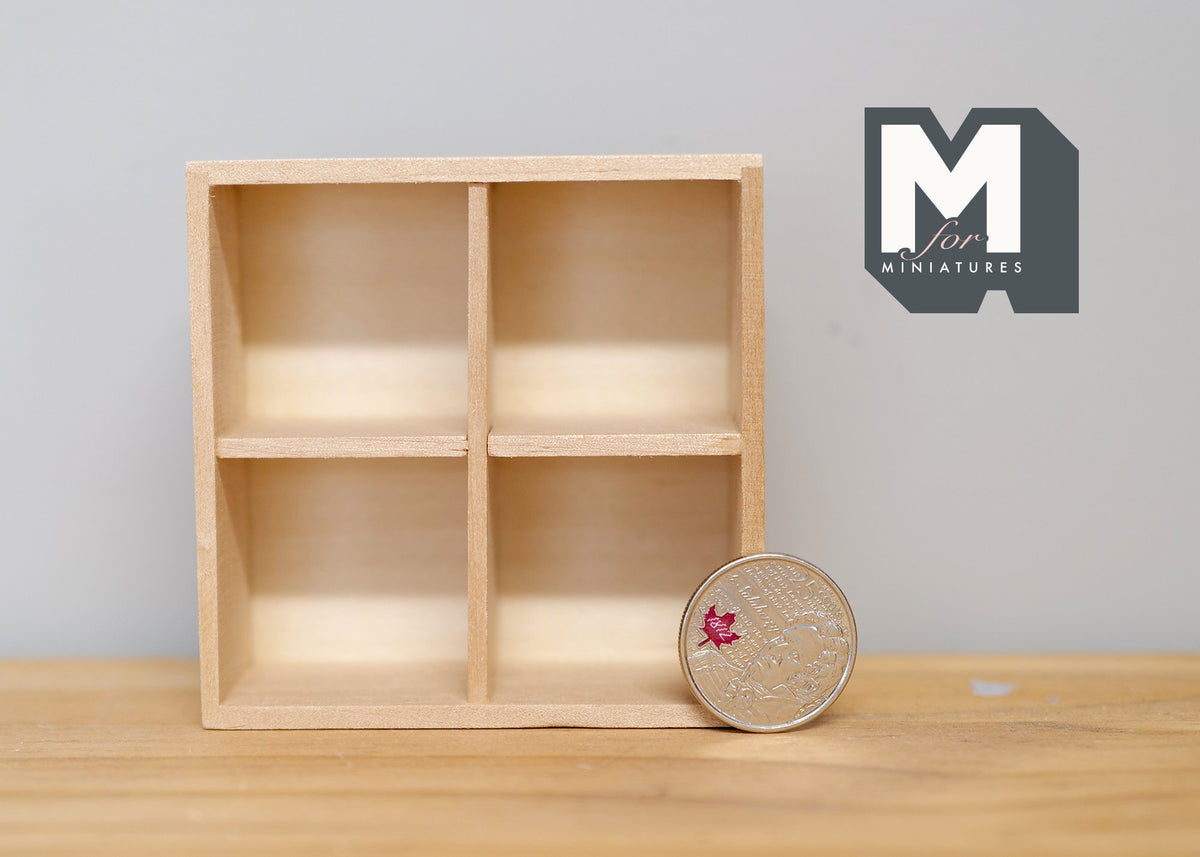 1:12 Scale Miniature Unpainted Wood Cube Shelf Unit, 2 x 2, 2-15/16 inch tall, DIY Dollhouse Supply (beige)