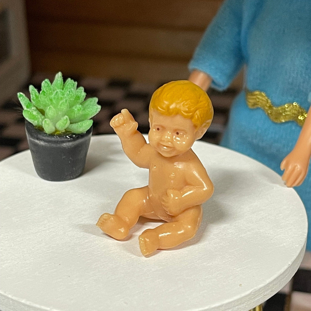 1:12 Scale Miniature Resin Baby Figurine, Sitting and Waving, 1-1/8 inch tall, DIY Dollhouse Supply