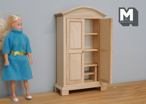 1:12 Dollhouse Supplies bedroom furniture miniature unfinished unpainted wooden dresser closet with 2 swing doors - I013