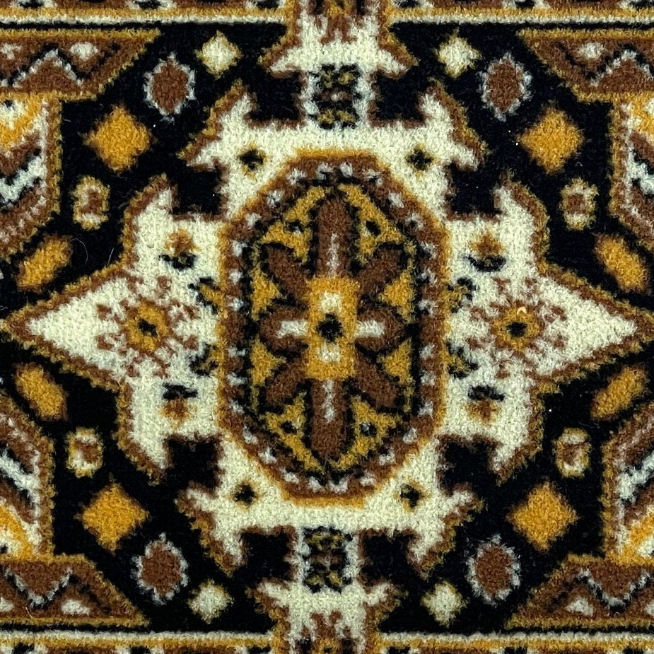 1:12 Scale Miniature Wool Medallion Area Rug with Fringe, 15 x 9 inch, DIY Dollhouse Supply (black and gold)