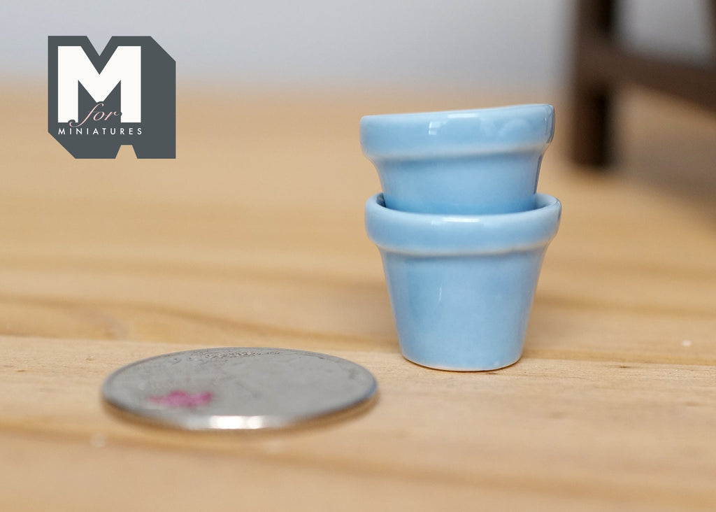1:12 Dollhouse Miniature Ceramic Round flower pot set of 2 - A068