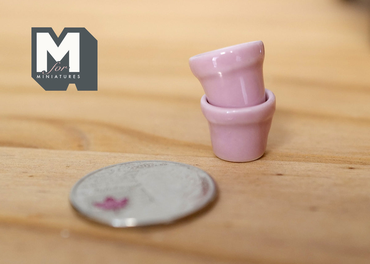 1:12 Dollhouse Miniature Ceramic Round flower pot set of 2 - A068