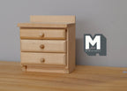 1:12 Scale Miniature Unpainted Wood Nightstand, 3 Drawers, 2-3/8 inch tall, DIY Dollhouse Supply