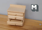 1:12 Scale Miniature Unpainted Wood Nightstand, 3 Drawers, 2-3/8 inch tall, DIY Dollhouse Supply
