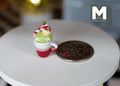 1:12 Scale Miniature Ceramic Christmas Mug with Whipped Cream and Strawberry, 7/8 inch tall, DIY Dollhouse Supply (white and red)