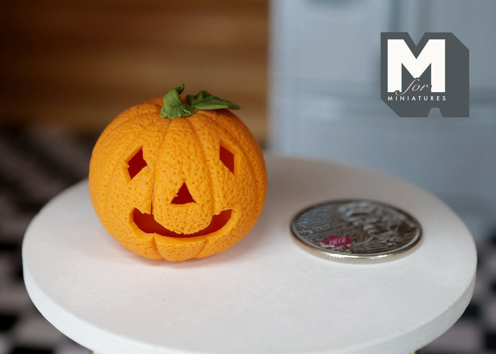 1:12 Scale Miniature Clay Halloween Jack O Lantern with Lid, 1-3/16 inch tall, DIY Dollhouse Supply (orange)