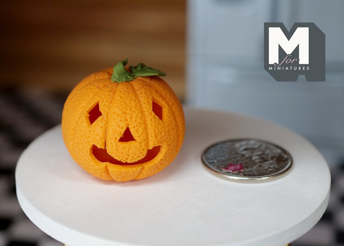1:12 Scale Miniature Clay Halloween Jack O Lantern with Lid, 1-3/16 inch tall, DIY Dollhouse Supply (orange)