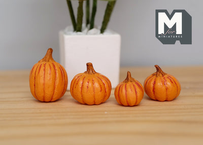 1:12 Scale Miniature Pumpkins, Set of 4, 1-3/16 inch tall, DIY Dollhouse Supply (orange)