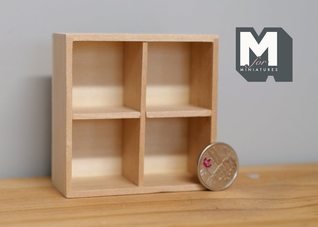 1:12 Scale Miniature Unpainted Wood Cube Shelf Unit, 2 x 2, 2-15/16 inch tall, DIY Dollhouse Supply (beige)