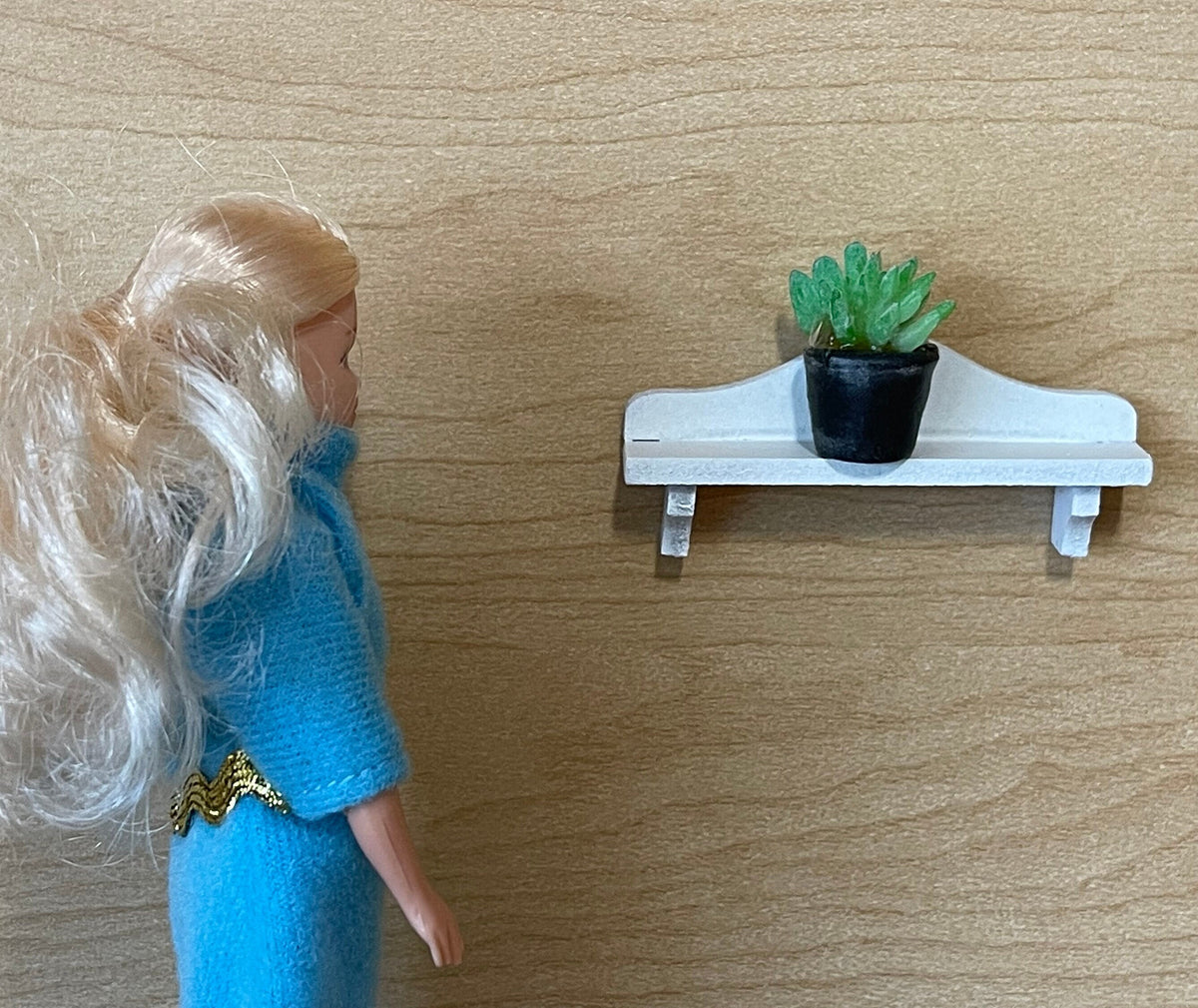 1:12 Scale Miniature Wood Wall Shelf with Scroll Brackets, 2-7/16 inch wide, DIY Dollhouse Supply (white)
