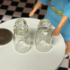 1:12 Scale Miniature Clear Glass Canisters with Glass Lids, Set of 2, 1-3/8 inch tall, DIY Dollhouse Supply