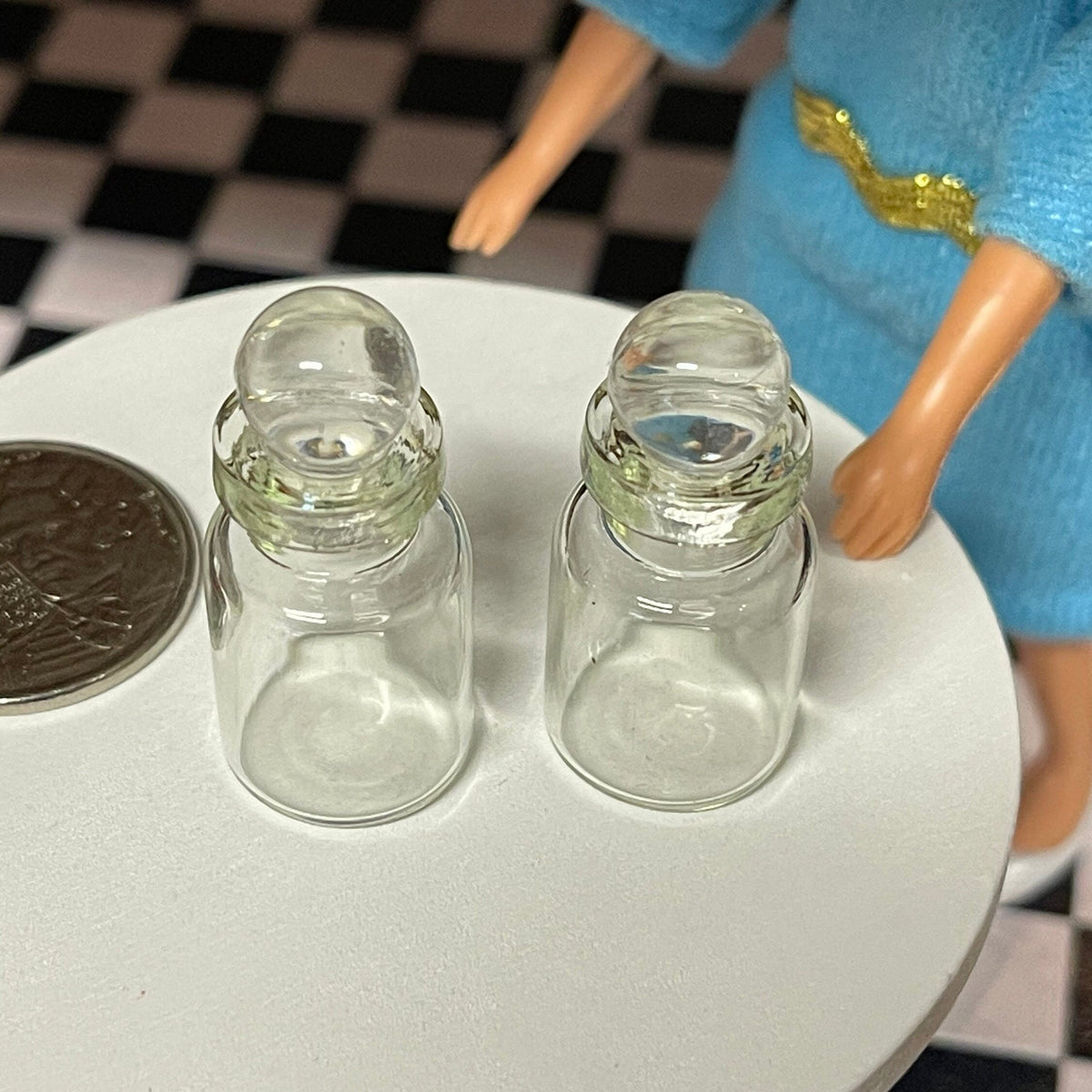 1:12 Scale Miniature Clear Glass Canisters with Glass Lids, Set of 2, 1-3/8 inch tall, DIY Dollhouse Supply