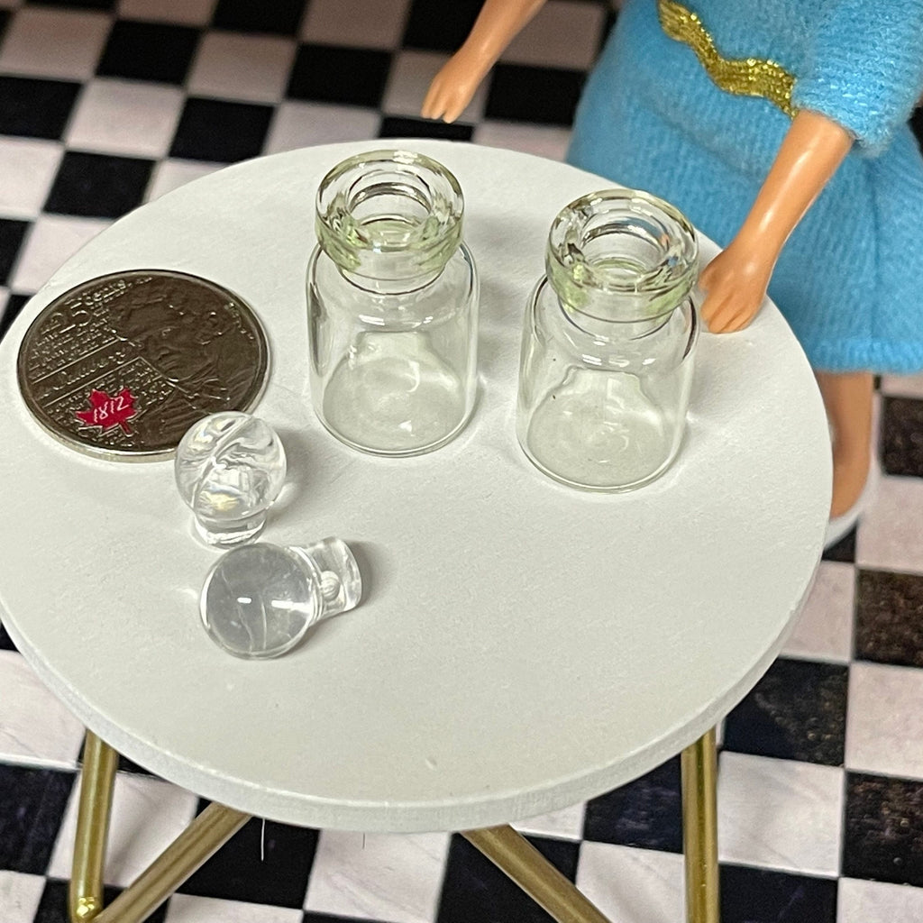 1:12 Scale Miniature Clear Glass Canisters with Glass Lids, Set of 2, 1-3/8 inch tall, DIY Dollhouse Supply
