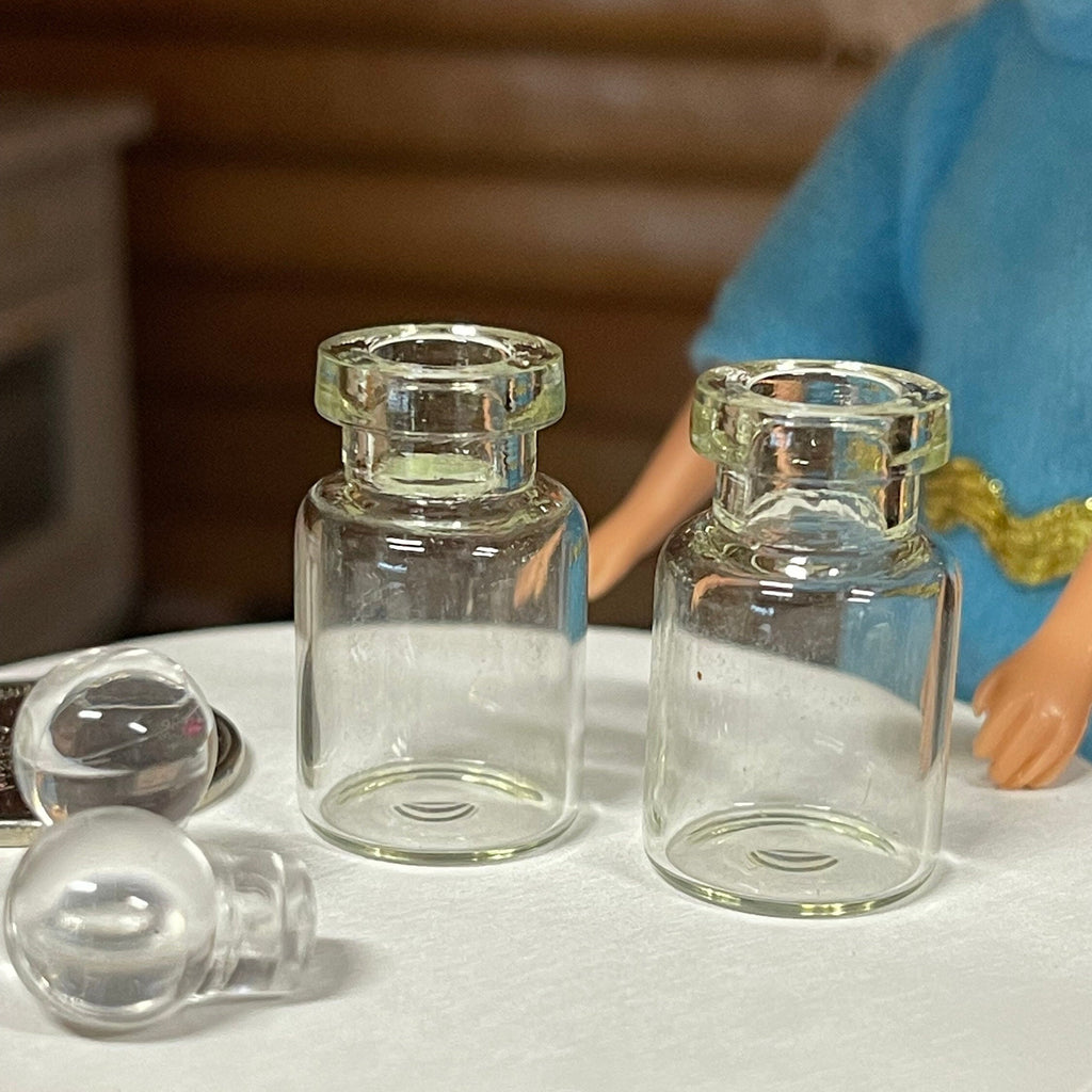 1:12 Scale Miniature Clear Glass Canisters with Glass Lids, Set of 2, 1-3/8 inch tall, DIY Dollhouse Supply