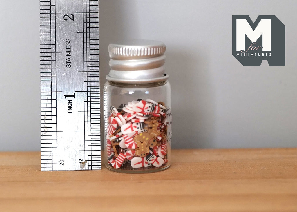 1:12 Scale Miniature Glass Candy Jar with Christmas Candies, 1-5/8 inch tall, DIY Dollhouse Supply